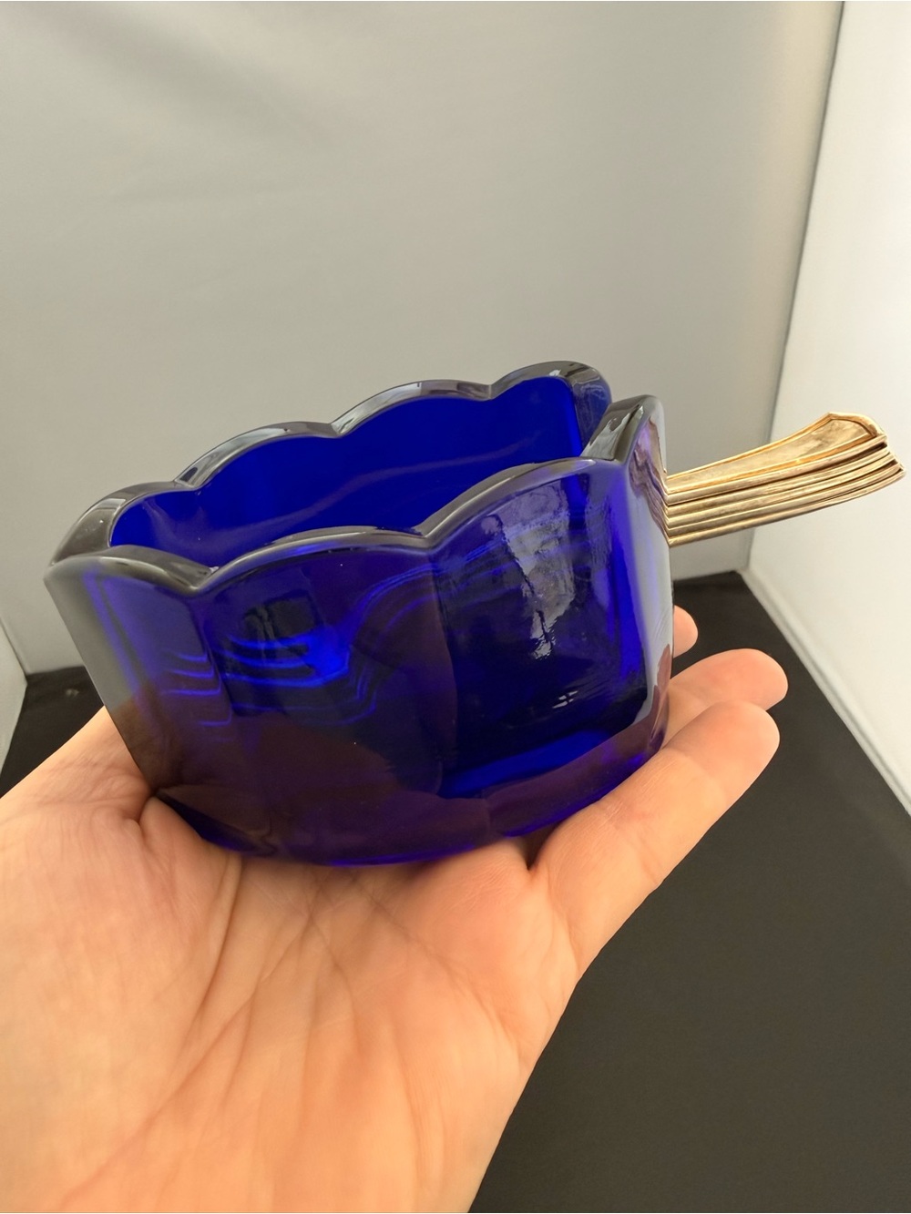 VINTAGE Clamborn Fenton Cobalt Blue Glass SLOTTED SPOON REST Holder - Picture 3 of 8